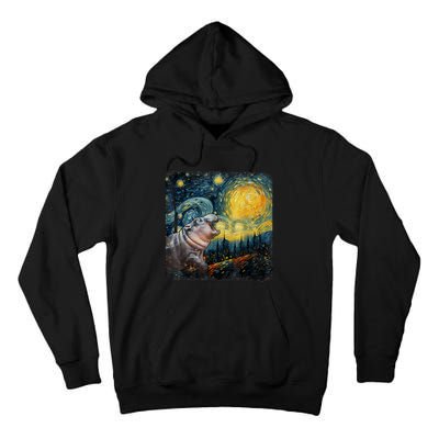 Moodeng Starry Night Van Gogh Funny Moodeng Meme Tall Hoodie