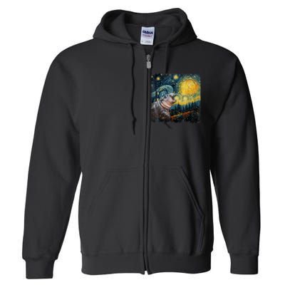 Moodeng Starry Night Van Gogh Funny Moodeng Meme Full Zip Hoodie