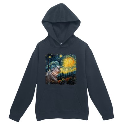 Moodeng Starry Night Van Gogh Funny Moodeng Meme Urban Pullover Hoodie