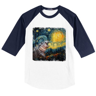 Moodeng Starry Night Van Gogh Funny Moodeng Meme Baseball Sleeve Shirt