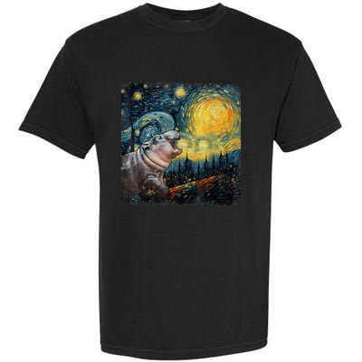 Moodeng Starry Night Van Gogh Funny Moo Eng Meme Garment-Dyed Heavyweight T-Shirt