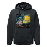 Moodeng Starry Night Van Gogh Funny Moo Eng Meme Performance Fleece Hoodie