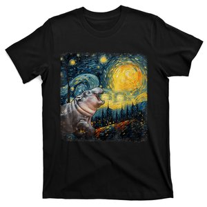 Moodeng Starry Night Van Gogh Funny Moo Eng Meme T-Shirt