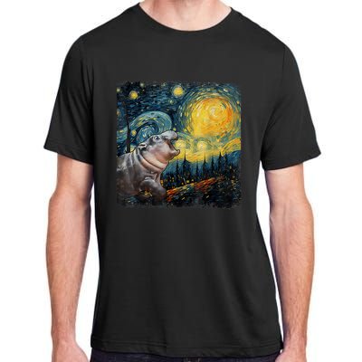 Moodeng Starry Night Van Gogh Funny Moo Eng Meme Adult ChromaSoft Performance T-Shirt