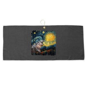 Moodeng Starry Night Van Gogh Funny Moo Eng Meme Large Microfiber Waffle Golf Towel