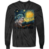 Moodeng Starry Night Van Gogh Funny Moo Eng Meme Tie-Dye Long Sleeve Shirt