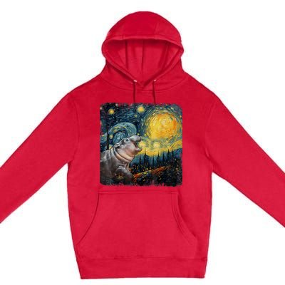 Moodeng Starry Night Van Gogh Funny Moo Eng Meme Premium Pullover Hoodie