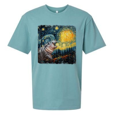 Moodeng Starry Night Van Gogh Funny Moo Eng Meme Sueded Cloud Jersey T-Shirt