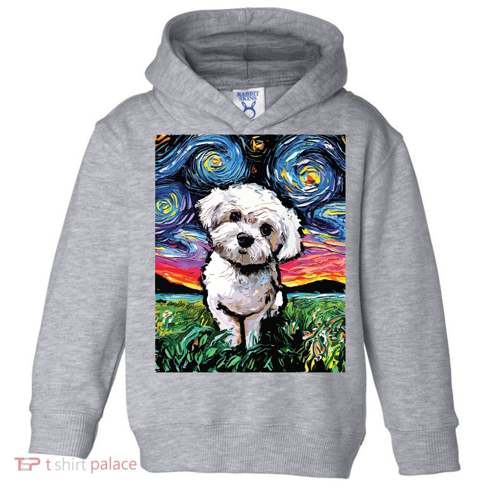 Maltipoo Starry Night White Maltese Poodle Dog Art By Aja Toddler Hoodie