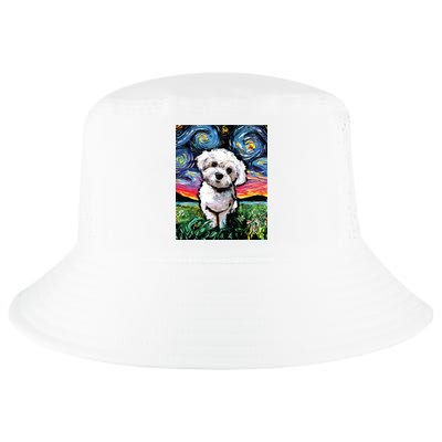 Maltipoo Starry Night White Maltese Poodle Dog Art By Aja Cool Comfort Performance Bucket Hat