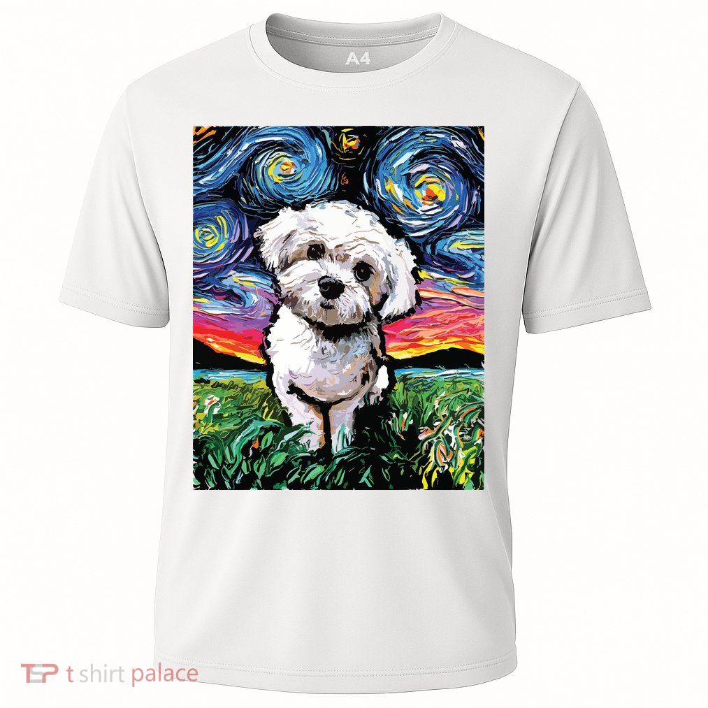 Maltipoo Starry Night White Maltese Poodle Dog Art By Aja Performance Shirt