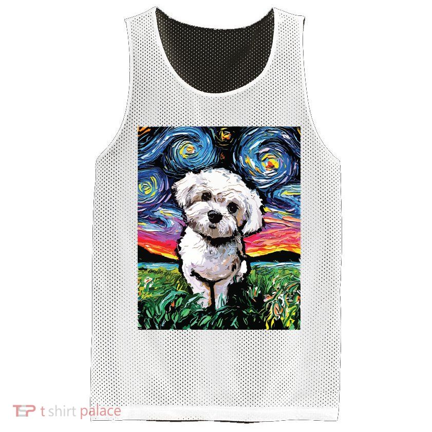 Maltipoo Starry Night White Maltese Poodle Dog Art By Aja Mesh Reversible Basketball Jersey Tank