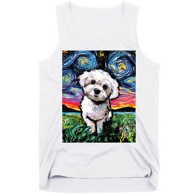 Maltipoo Starry Night White Maltese Poodle Dog Art By Aja Tank Top