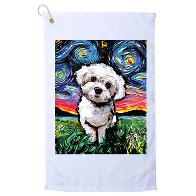 Maltipoo Starry Night White Maltese Poodle Dog Art By Aja Golf Towel