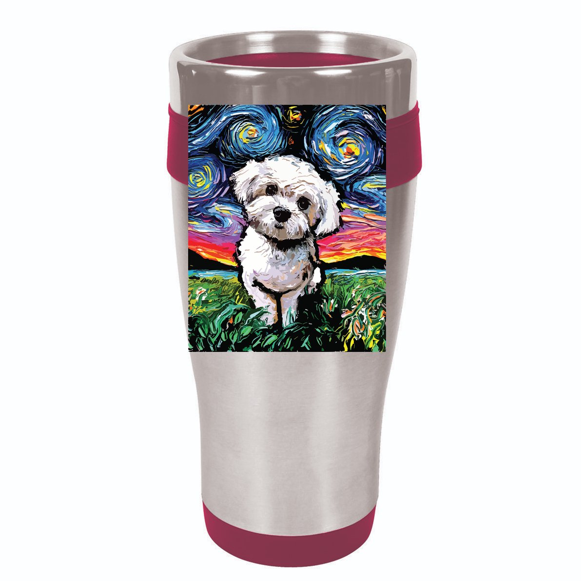 Maltipoo Starry Night White Maltese Poodle Dog Art By Aja Cropped Pullover Crew
