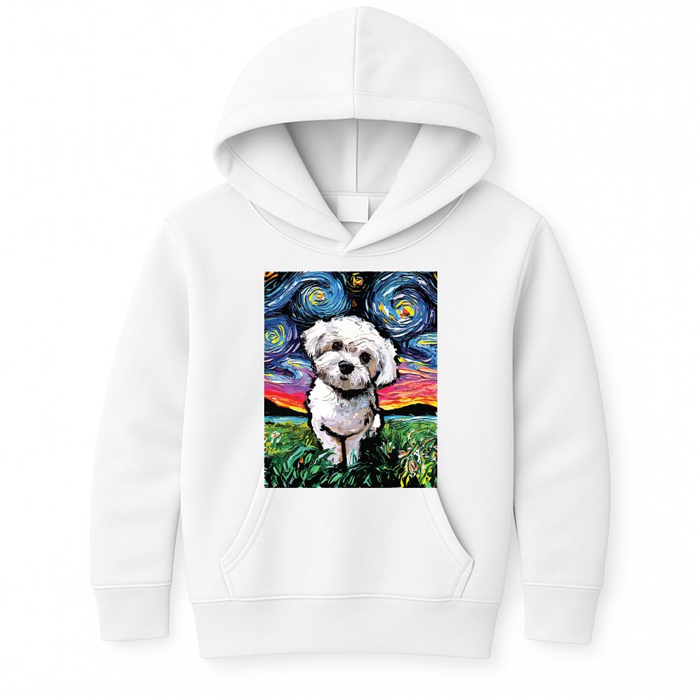 Maltipoo Starry Night White Maltese Poodle Dog Art By Aja Kids Hoodie
