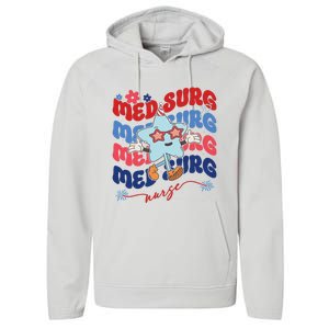 Med Surg Nurse Patriotic American 4th Of July Performance Fleece Hoodie