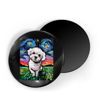 Maltipoo Starry Night White Maltese Poodle Dog Art by Aja Magnet