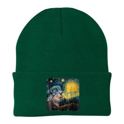 Moodeng Starry Night Van Gogh Funny Moodeng Meme Knit Cap Winter Beanie