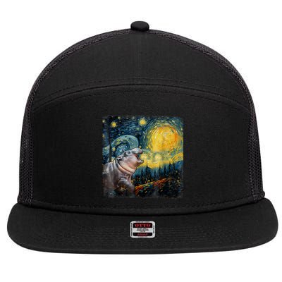 Moodeng Starry Night Van Gogh Funny Moodeng Meme 7 Panel Mesh Trucker Snapback Hat