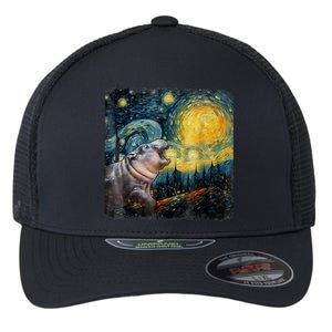 Moodeng Starry Night Van Gogh Funny Moodeng Meme Flexfit Unipanel Trucker Cap