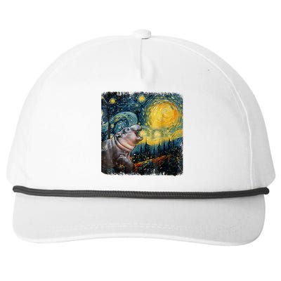 Moodeng Starry Night Van Gogh Funny Moodeng Meme Snapback Five-Panel Rope Hat