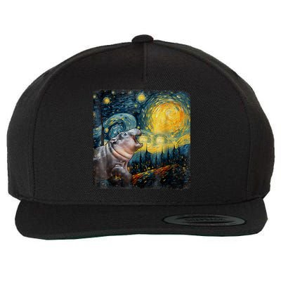 Moodeng Starry Night Van Gogh Funny Moodeng Meme Wool Snapback Cap