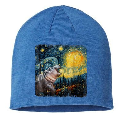 Moodeng Starry Night Van Gogh Funny Moodeng Meme Sustainable Beanie