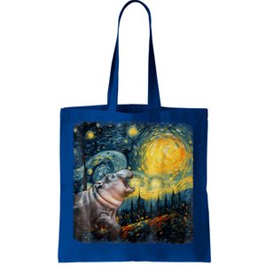 Moodeng Starry Night Van Gogh Funny Moodeng Meme Tote Bag