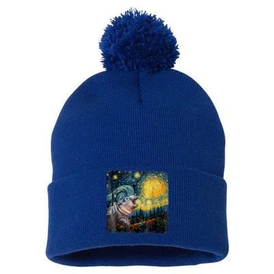 Moodeng Starry Night Van Gogh Funny Moodeng Meme Pom Pom 12in Knit Beanie