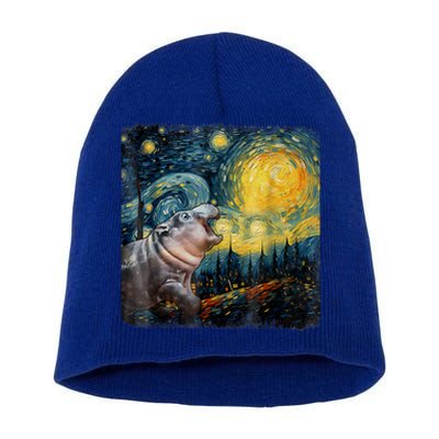 Moodeng Starry Night Van Gogh Funny Moodeng Meme Short Acrylic Beanie