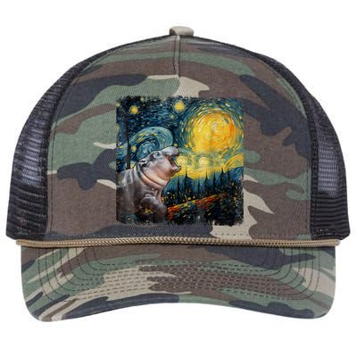 Moodeng Starry Night Van Gogh Funny Moodeng Meme Retro Rope Trucker Hat Cap