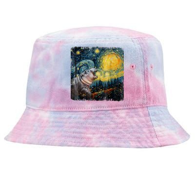 Moodeng Starry Night Van Gogh Funny Moodeng Meme Tie-Dyed Bucket Hat