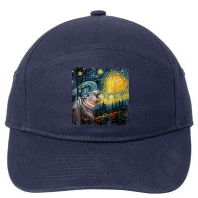 Moodeng Starry Night Van Gogh Funny Moodeng Meme 7-Panel Snapback Hat