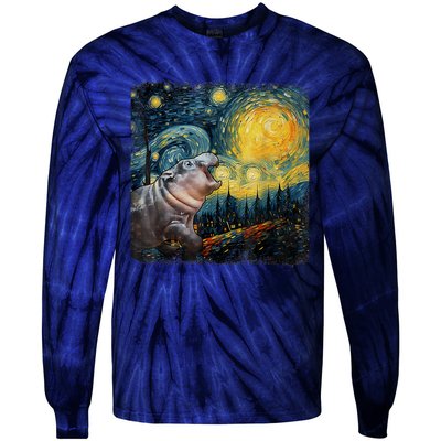 Moodeng Starry Night Van Gogh Funny Moodeng Meme Tie-Dye Long Sleeve Shirt