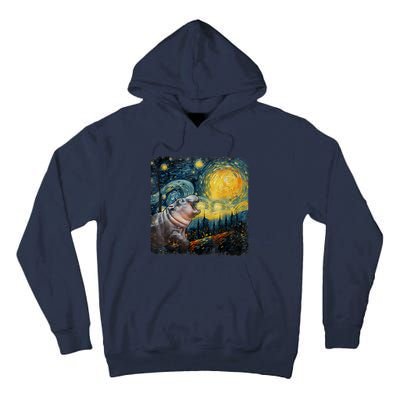 Moodeng Starry Night Van Gogh Funny Moodeng Meme Tall Hoodie