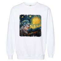 Moodeng Starry Night Van Gogh Funny Moodeng Meme Garment-Dyed Sweatshirt