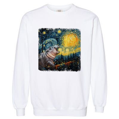 Moodeng Starry Night Van Gogh Funny Moodeng Meme Garment-Dyed Sweatshirt