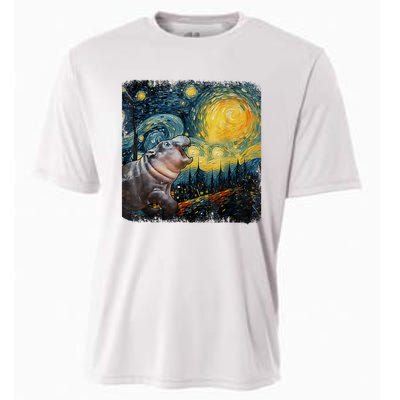 Moodeng Starry Night Van Gogh Funny Moodeng Meme Cooling Performance Crew T-Shirt