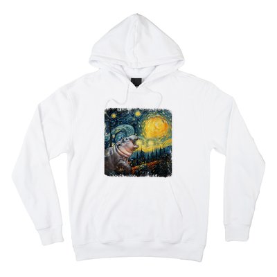 Moodeng Starry Night Van Gogh Funny Moodeng Meme Hoodie