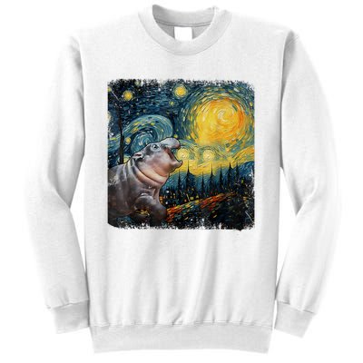 Moodeng Starry Night Van Gogh Funny Moodeng Meme Sweatshirt