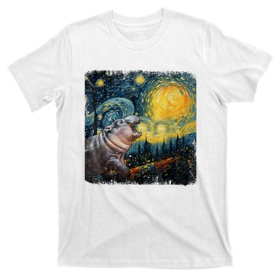 Moodeng Starry Night Van Gogh Funny Moodeng Meme T-Shirt