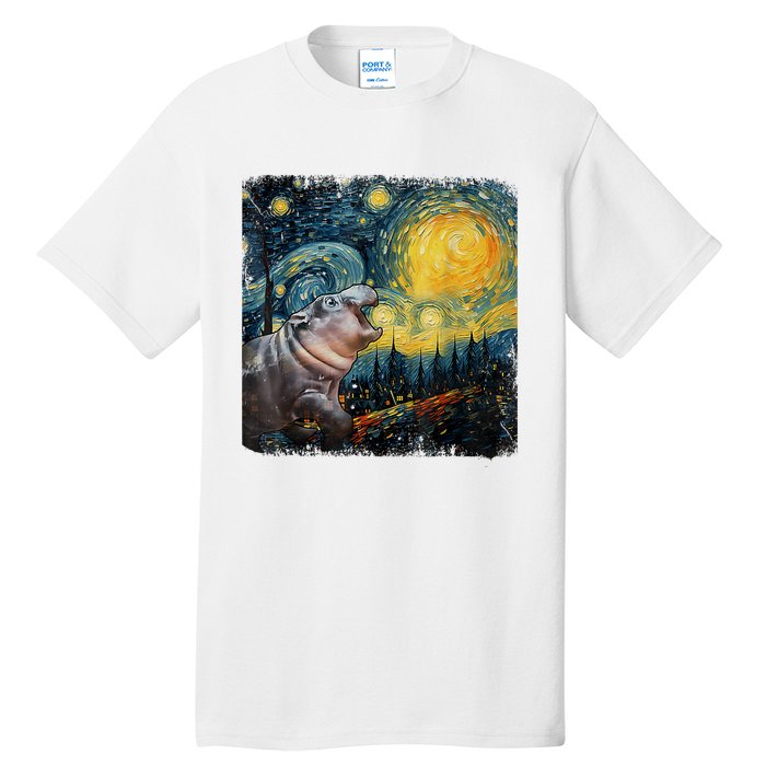 Moodeng Starry Night Van Gogh Funny Moodeng Meme Tall T-Shirt