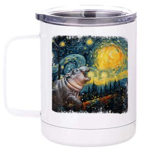 Moodeng Starry Night Van Gogh Funny Moodeng Meme 12 oz Stainless Steel Tumbler Cup