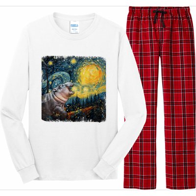 Moodeng Starry Night Van Gogh Funny Moodeng Meme Long Sleeve Pajama Set