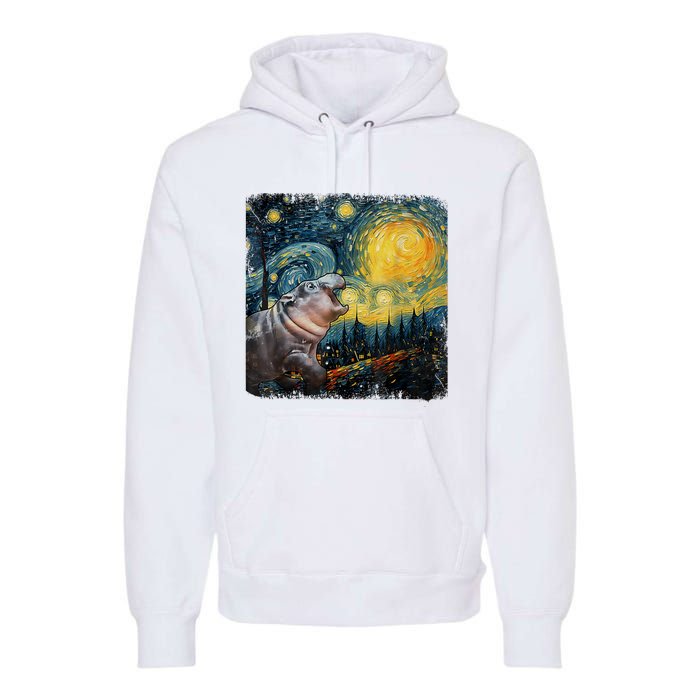 Moodeng Starry Night Van Gogh Funny Moodeng Meme Premium Hoodie