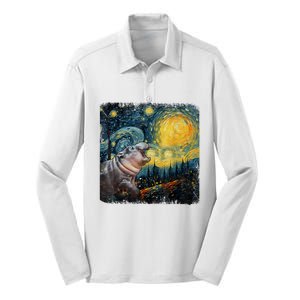 Moodeng Starry Night Van Gogh Funny Moodeng Meme Silk Touch Performance Long Sleeve Polo