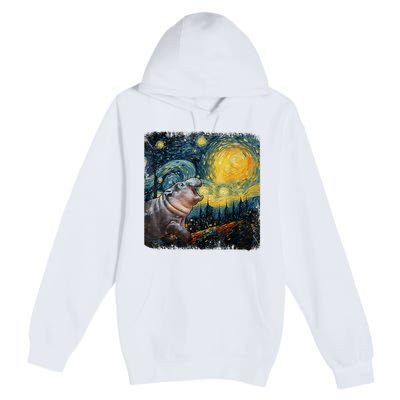 Moodeng Starry Night Van Gogh Funny Moodeng Meme Premium Pullover Hoodie