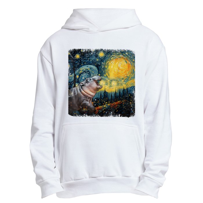 Moodeng Starry Night Van Gogh Funny Moodeng Meme Urban Pullover Hoodie