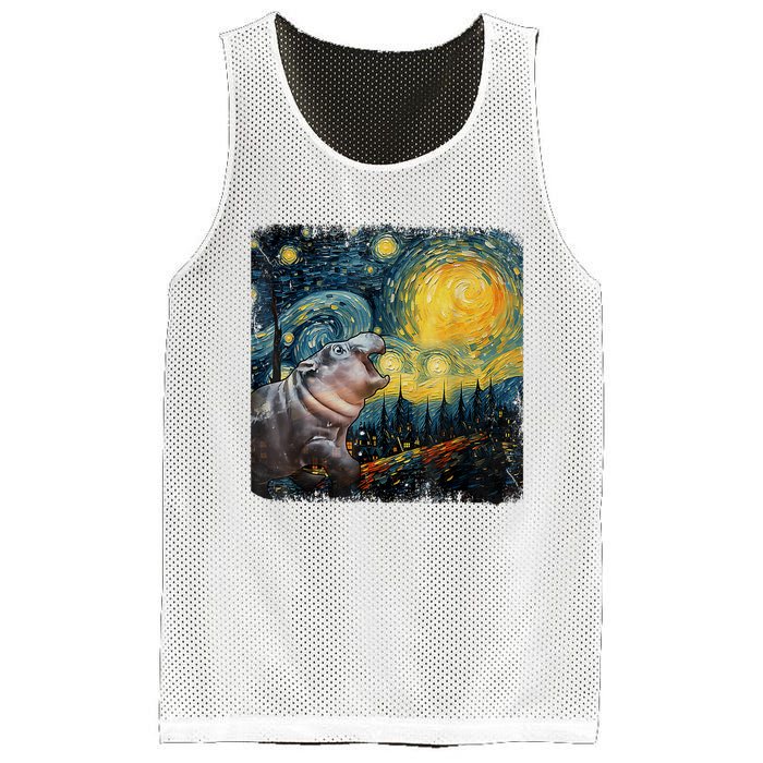 Moodeng Starry Night Van Gogh Funny Moodeng Meme Mesh Reversible Basketball Jersey Tank